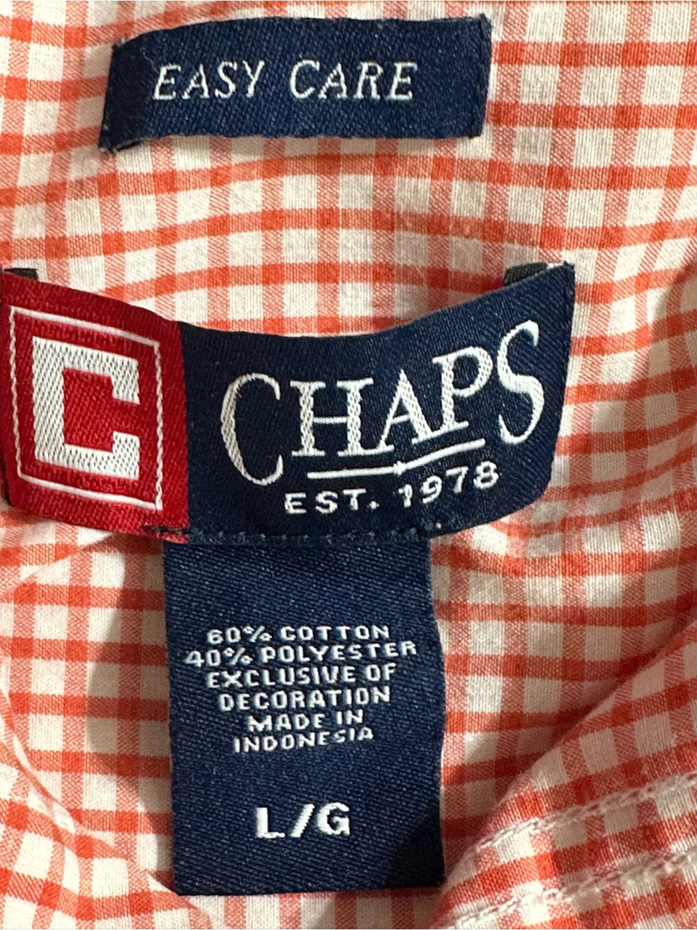 Chaps Men’s Short Sleeve Button Down Shirt Red White Gingham Check Size L - Picture 8 of 10